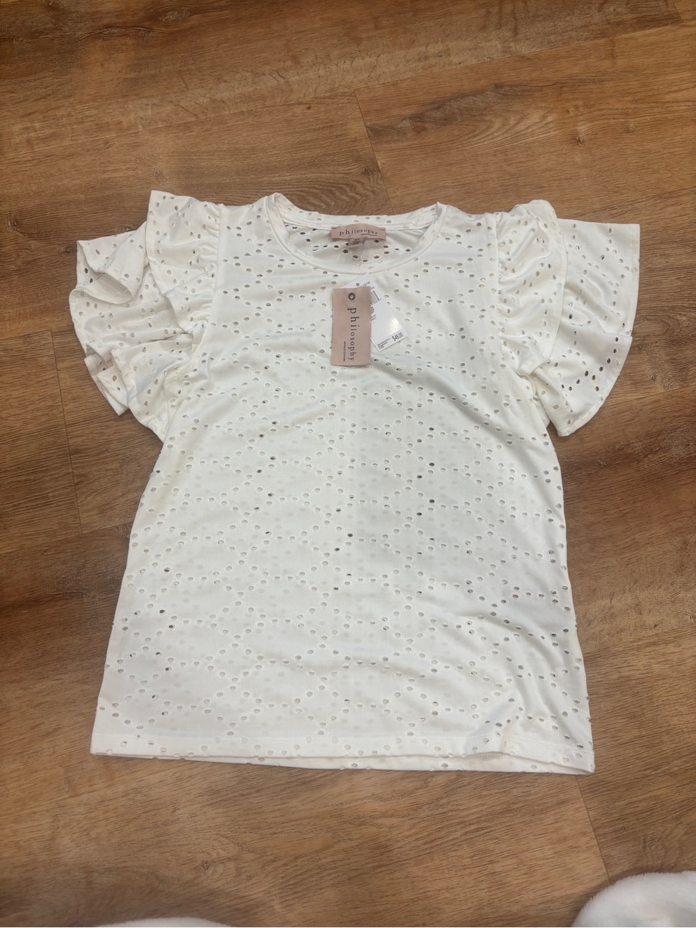 Philosophy Cream Eyelet Puff Sleeve Tee